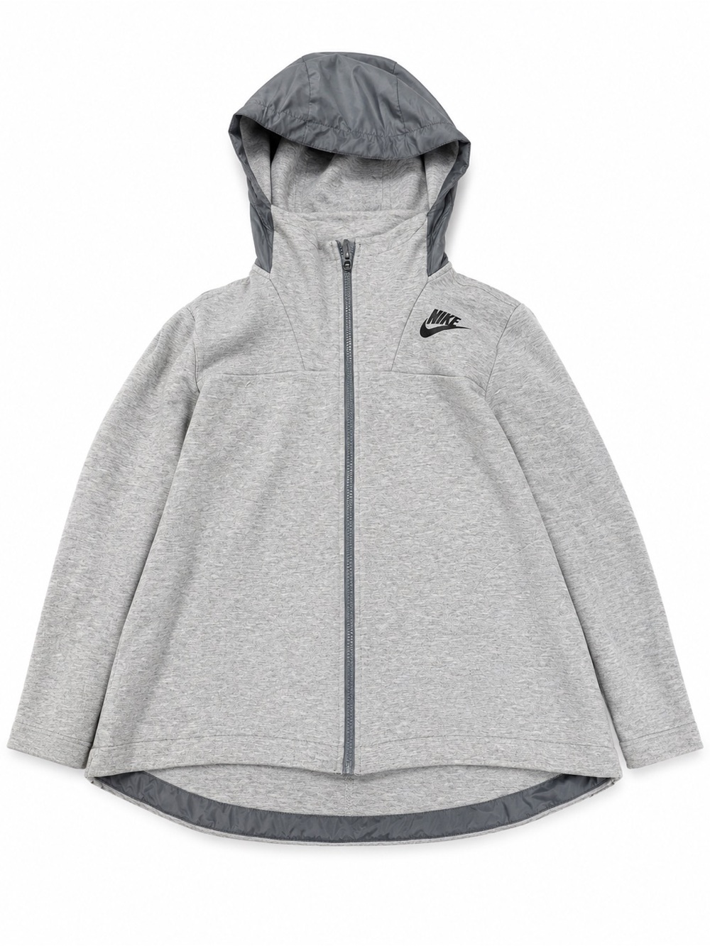 Nike Light Grey Hooded Zip Raincoat with Dark Grey Trim. Women’s